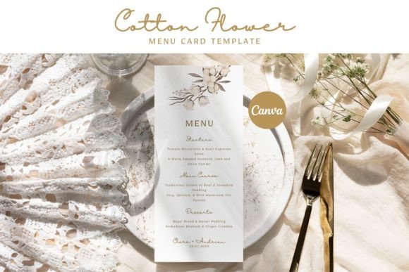 Download Cotton Flower Wedding Menu Card Template - Template Collection