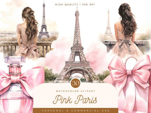 Download Watercolor Pink Paris Clipart Bundle - Ink Collection