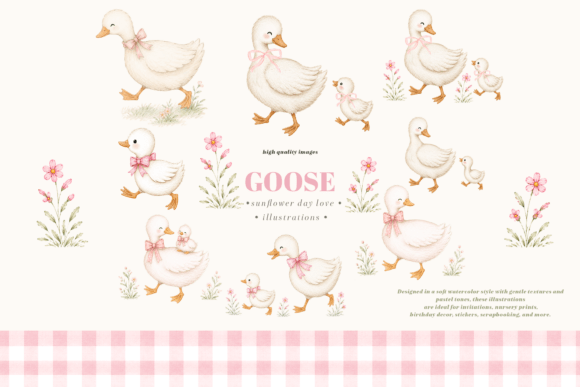Download Cute Baby Goose Pink Bow Floral Clipart - Ink Collection